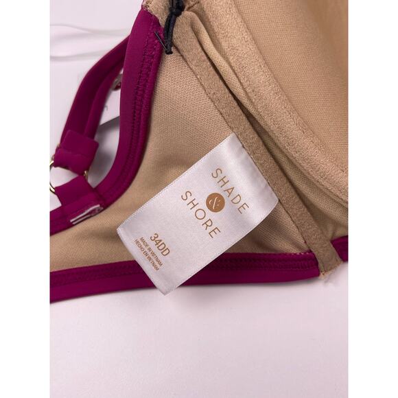 NWT Shade & Shore Fuchsia Keyhole Halter Bikini Top 34DD - Picture 6 of 9